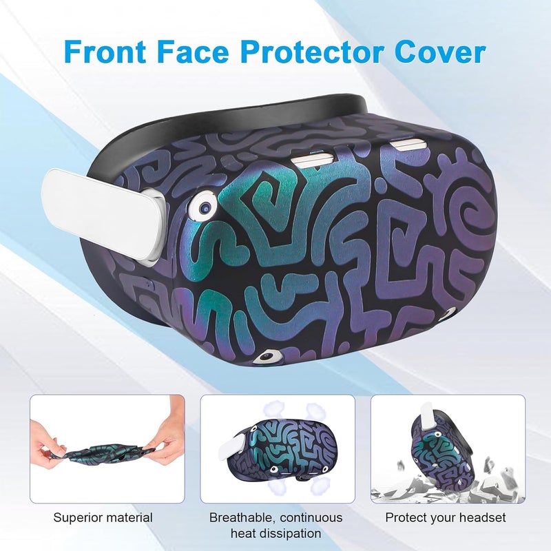 Relohas VR Accessories for Oculus Quest 2, Silicone Set for Meta Quest 2, Include Controller Grip Leather Cover, VR Shell Cover, Face Cover, Lens Cover and 10PCS Disposable Eye Cover(Magical) - Image 3